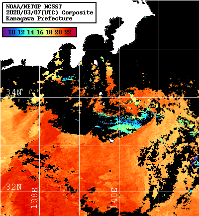NOAA、MetOp 人工衛星画像 検索結果, 水温分布を図示