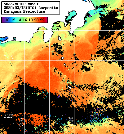 NOAA、MetOp 人工衛星画像 検索結果, 水温分布を図示