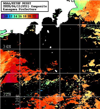 NOAA、MetOp 人工衛星画像 検索結果, 水温分布を図示