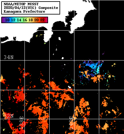 NOAA、MetOp 人工衛星画像 検索結果, 水温分布を図示