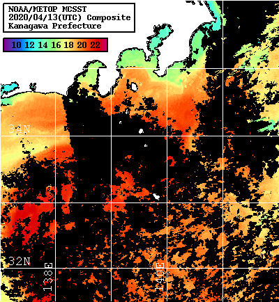 NOAA、MetOp 人工衛星画像 検索結果, 水温分布を図示