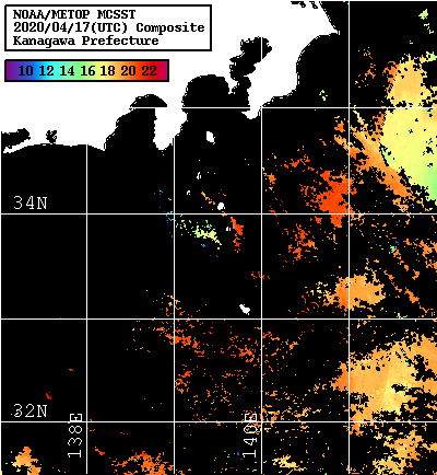 NOAA、MetOp 人工衛星画像 検索結果, 水温分布を図示