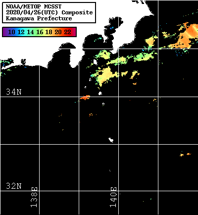 NOAA、MetOp 人工衛星画像 検索結果, 水温分布を図示