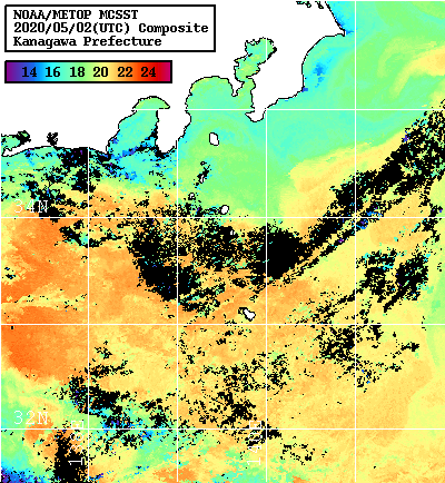 NOAA、MetOp 人工衛星画像 検索結果, 水温分布を図示
