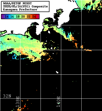 NOAA、MetOp 人工衛星画像 検索結果, 水温分布を図示