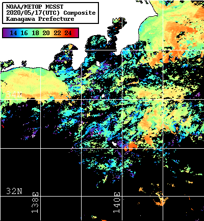 NOAA、MetOp 人工衛星画像 検索結果, 水温分布を図示