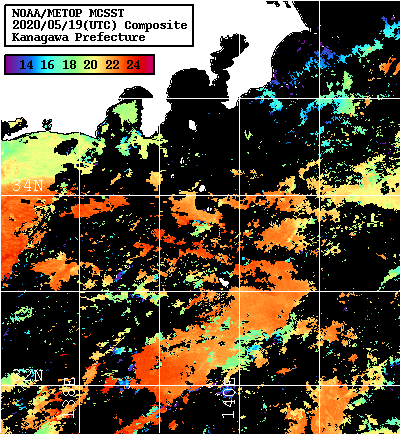 NOAA、MetOp 人工衛星画像 検索結果, 水温分布を図示