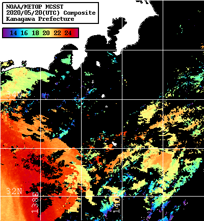 NOAA、MetOp 人工衛星画像 検索結果, 水温分布を図示