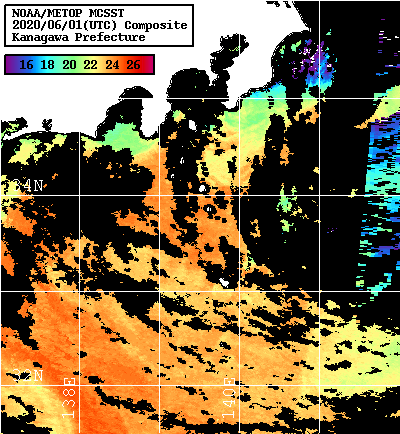 NOAA、MetOp 人工衛星画像 検索結果, 水温分布を図示