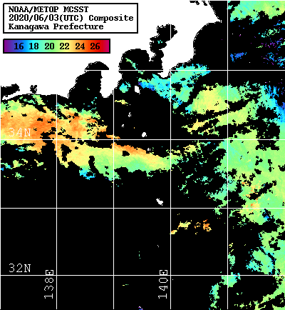 NOAA、MetOp 人工衛星画像 検索結果, 水温分布を図示