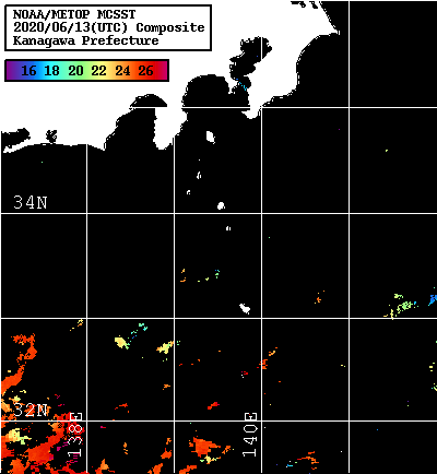 NOAA、MetOp 人工衛星画像 検索結果, 水温分布を図示