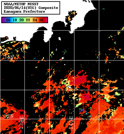 NOAA、MetOp 人工衛星画像 検索結果, 水温分布を図示