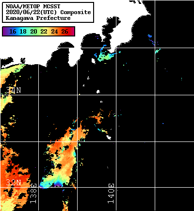 NOAA、MetOp 人工衛星画像 検索結果, 水温分布を図示