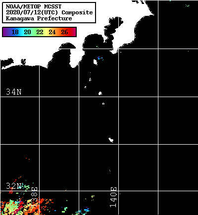 NOAA、MetOp 人工衛星画像 検索結果, 水温分布を図示