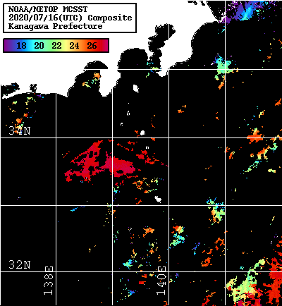 NOAA、MetOp 人工衛星画像 検索結果, 水温分布を図示
