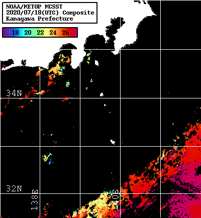 NOAA、MetOp 人工衛星画像 検索結果, 水温分布を図示