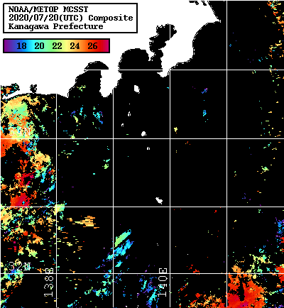 NOAA、MetOp 人工衛星画像 検索結果, 水温分布を図示