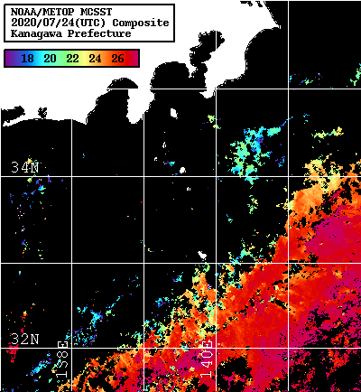 NOAA、MetOp 人工衛星画像 検索結果, 水温分布を図示