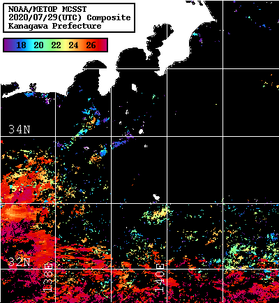 NOAA、MetOp 人工衛星画像 検索結果, 水温分布を図示