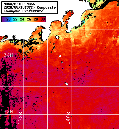 NOAA、MetOp 人工衛星画像 検索結果, 水温分布を図示