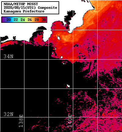 NOAA、MetOp 人工衛星画像 検索結果, 水温分布を図示