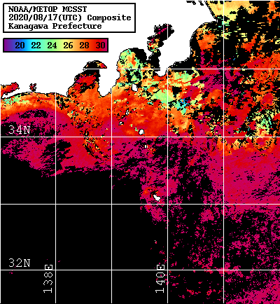 NOAA、MetOp 人工衛星画像 検索結果, 水温分布を図示