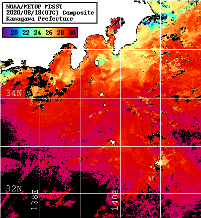 NOAA、MetOp 人工衛星画像 検索結果, 水温分布を図示