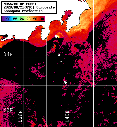 NOAA、MetOp 人工衛星画像 検索結果, 水温分布を図示