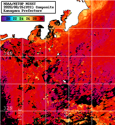 NOAA、MetOp 人工衛星画像 検索結果, 水温分布を図示
