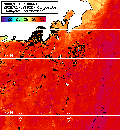 NOAA、MetOp 人工衛星画像 検索結果, 水温分布を図示