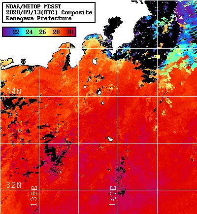 NOAA、MetOp 人工衛星画像 検索結果, 水温分布を図示