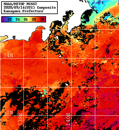 NOAA、MetOp 人工衛星画像 検索結果, 水温分布を図示
