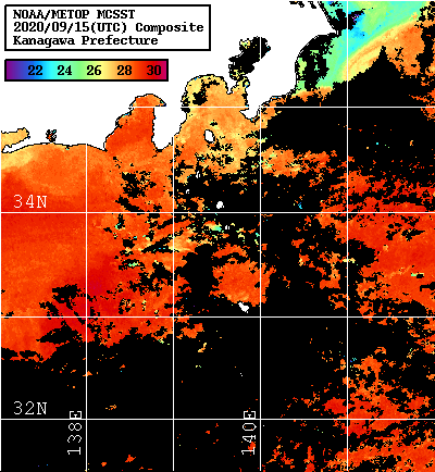NOAA、MetOp 人工衛星画像 検索結果, 水温分布を図示
