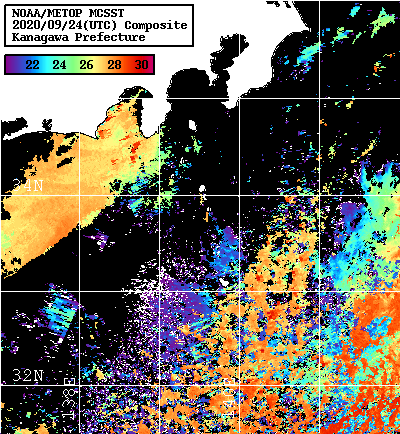 NOAA、MetOp 人工衛星画像 検索結果, 水温分布を図示