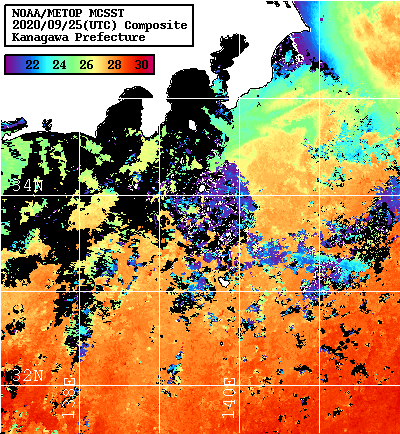 NOAA、MetOp 人工衛星画像 検索結果, 水温分布を図示
