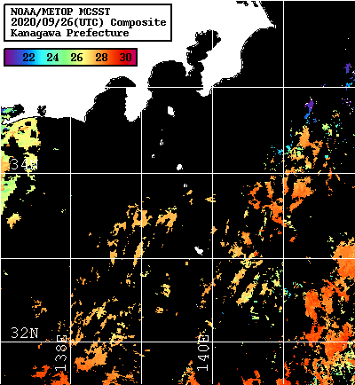 NOAA、MetOp 人工衛星画像 検索結果, 水温分布を図示
