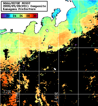NOAA、MetOp 人工衛星画像 検索結果, 水温分布を図示