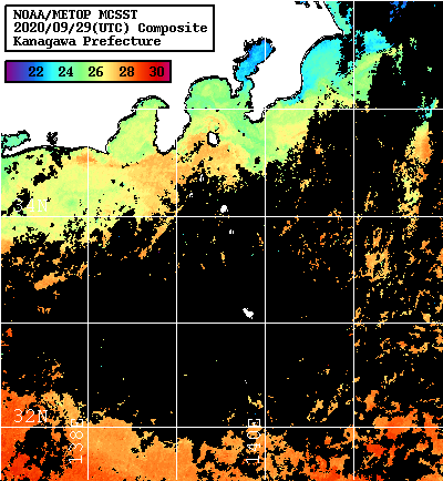 NOAA、MetOp 人工衛星画像 検索結果, 水温分布を図示
