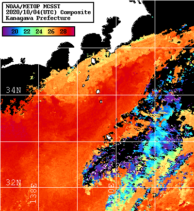 NOAA、MetOp 人工衛星画像 検索結果, 水温分布を図示