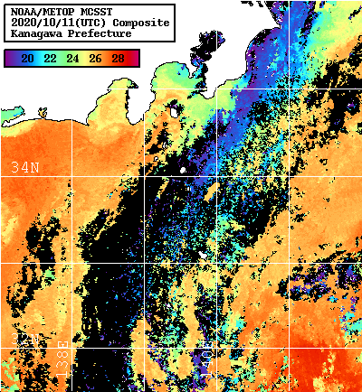 NOAA、MetOp 人工衛星画像 検索結果, 水温分布を図示