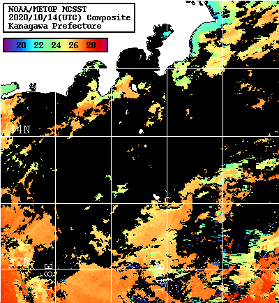 NOAA、MetOp 人工衛星画像 検索結果, 水温分布を図示