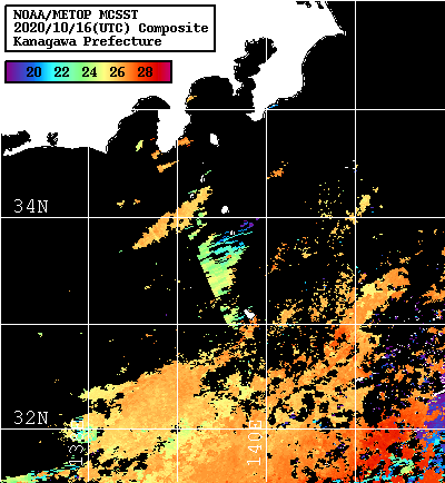 NOAA、MetOp 人工衛星画像 検索結果, 水温分布を図示