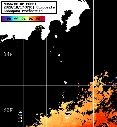 NOAA、MetOp 人工衛星画像 検索結果, 水温分布を図示