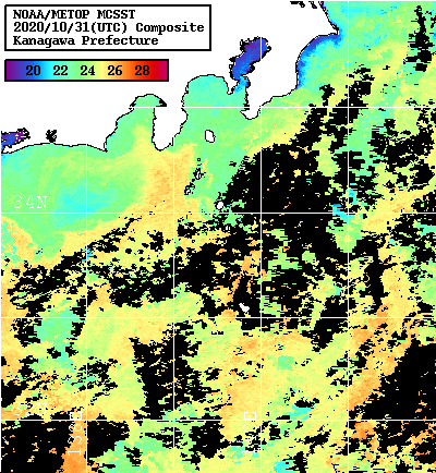 NOAA、MetOp 人工衛星画像 検索結果, 水温分布を図示
