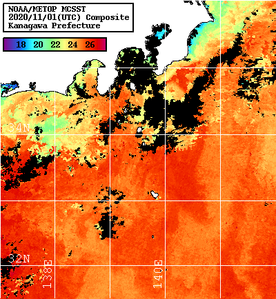 NOAA、MetOp 人工衛星画像 検索結果, 水温分布を図示