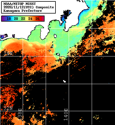 NOAA、MetOp 人工衛星画像 検索結果, 水温分布を図示