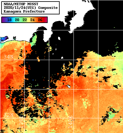 NOAA、MetOp 人工衛星画像 検索結果, 水温分布を図示
