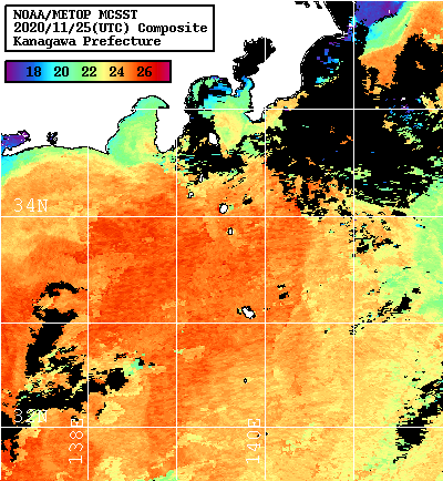 NOAA、MetOp 人工衛星画像 検索結果, 水温分布を図示