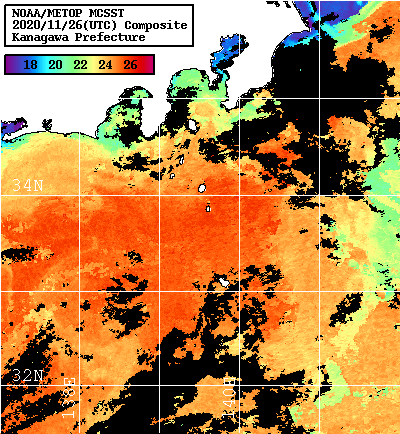 NOAA、MetOp 人工衛星画像 検索結果, 水温分布を図示