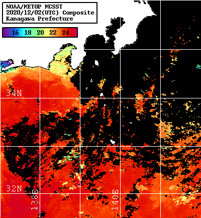 NOAA、MetOp 人工衛星画像 検索結果, 水温分布を図示